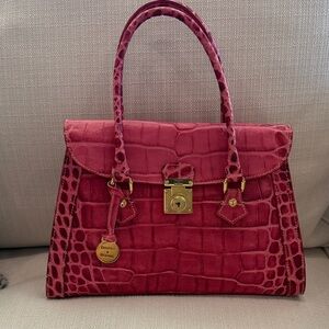 Pink Croc-Embossed Satchel